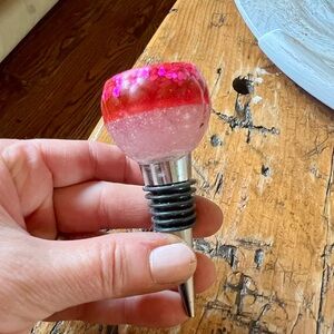 Hand Crafted Red and Pink Wine Stopper